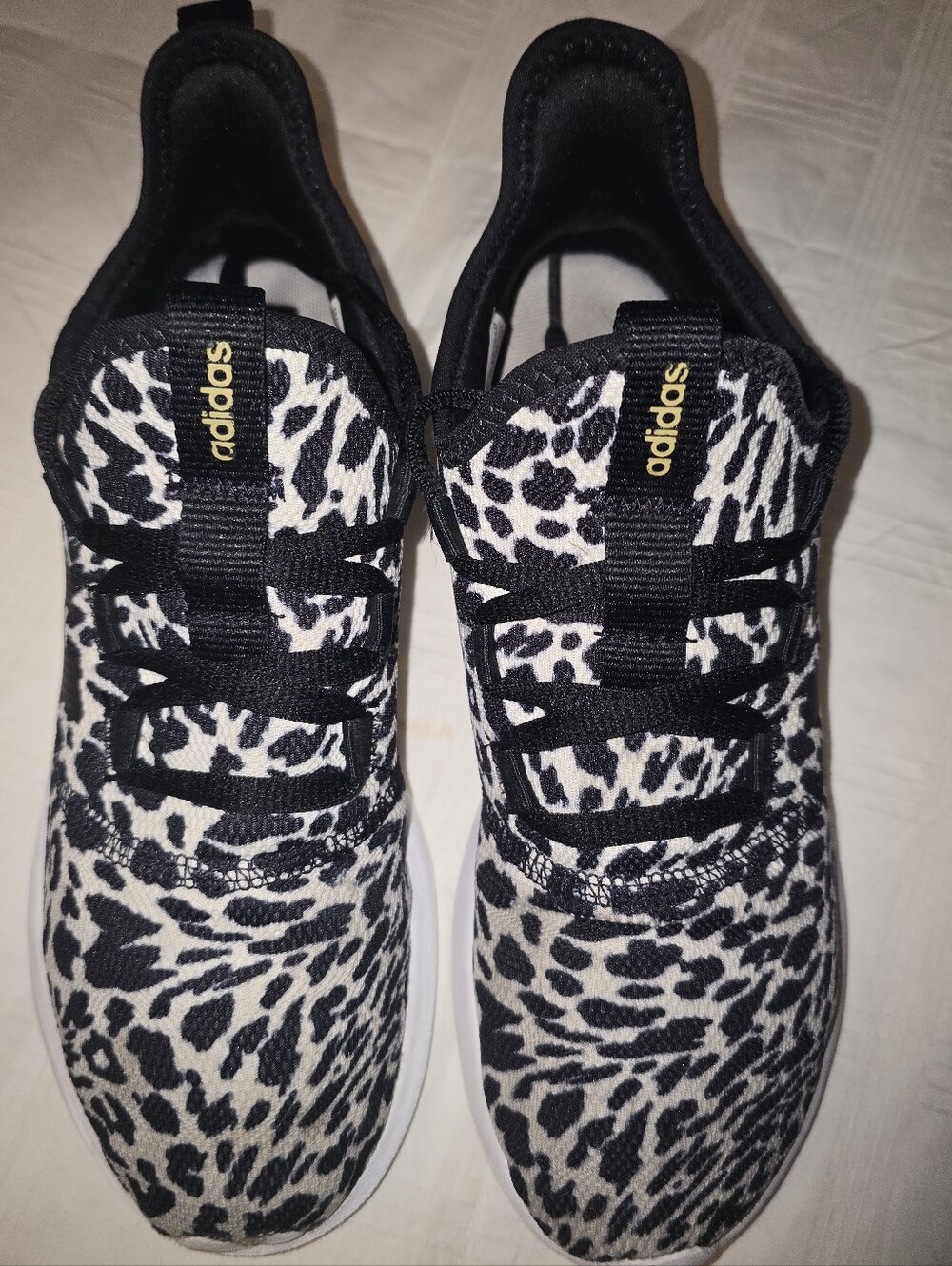 Adidas Cloudfoam Leopard Print Sneakers Women’s Sz 7 Black White